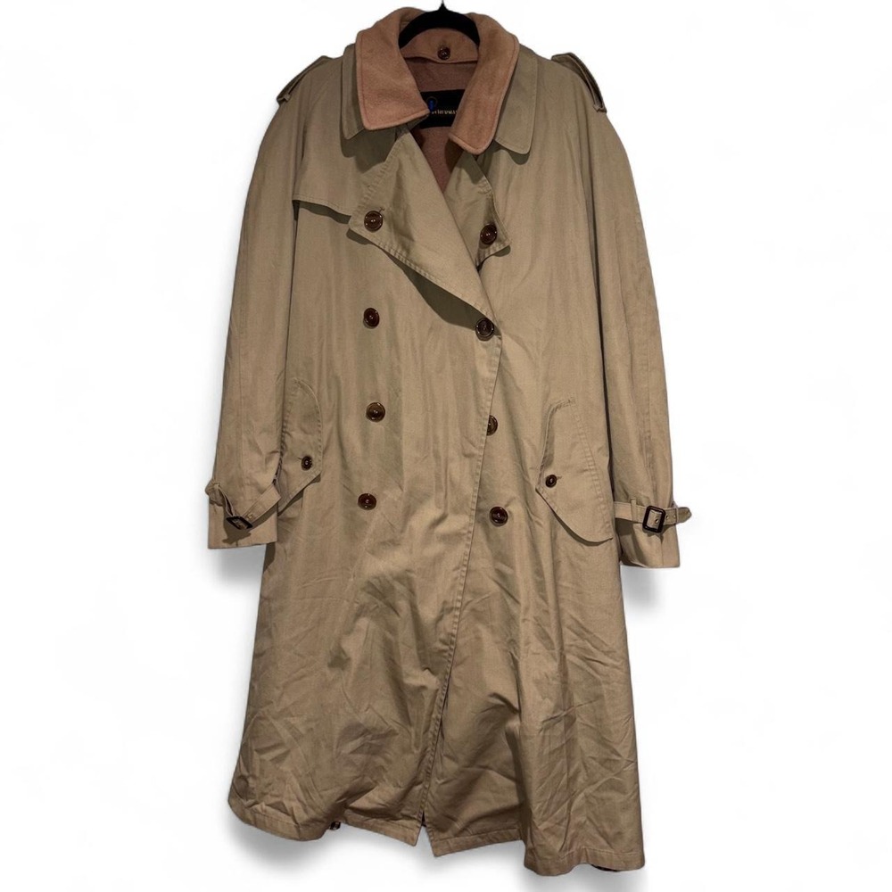 Vintage Gorpcore Double Breasted Belted Trench Coat Mens 46L Tan Khaki